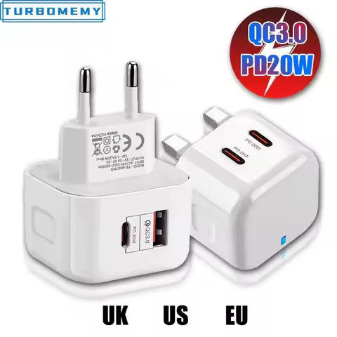Quick Charge QC 3.0 PD 20W 40W USB C Charger EU UK US Plug Light 2 USB Adapter For iPhone 14 13 Xiao