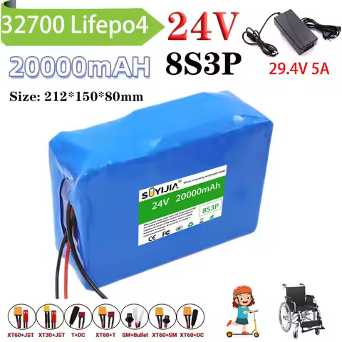 24V 20Ah 32700 Lifepo4 Battery, 8S3P, 50A Built-in, Same BMS Port for Electronic Tools, Scooter, Whe
