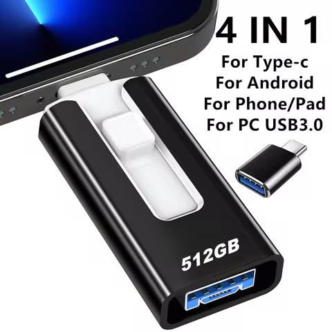 For Samsung 4 In1 512GB 256GB For iPhone USB 3.0 Flash Drive S20 Android USB-C PenDrive Mobile USB M