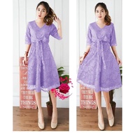 Dress Party Brukat Ungu / Dress Lilac Wanita / Dress Natal Terlaris / Aneka Dress Brokat Warna Laven