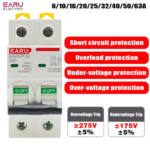AC MCB C Type 230V 50/60HZ Mini Circuit Breaker Overvoltage and Undervoltage Protection 6A 10A 16A 2