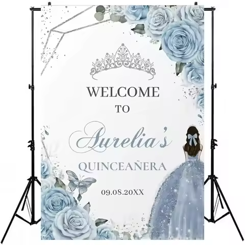 Girl Floral Quinceañera Invite Photography Backdrop Customation Editable Dress Girl Princess Wedding