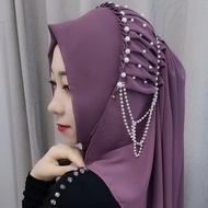 New Style Background Headscarf Tassel Chiffon Beaded Long Scarf Influencer Hot-Selling Gauze Folded Female Baotou Casual Cap新款回族头巾流苏雪纺钉珠长巾网红爆款纱巾褶皱女包头休闲盖头Gaya baru Hui selimut kepala tassel Chiffon kuku bead jaring tuala panjang letupan merah shawl melipat