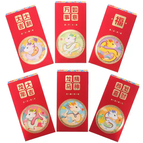 6 Pcs Spring Festival Paper Red Envelope Envelopes Lunar Year Chinese New Hong Bao Packets