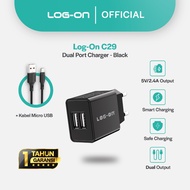 LOG ON BATOK DUAL USB 2.4A LO-C29 FAST ADAPTOR CHARGER 2USB a + Cable
