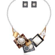 Fashion Boho Oval Crystal Opals Statement Bib Necklace Earrings Bohemian Enamel Costume Jewelry Set 