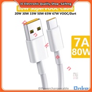 80W 7A USB Type C Cable Fast Charging 67W 65W Super VOOC Charger Data Cord for Oppo Reno 8 10 Realme