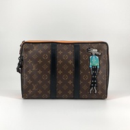 【二手】LOUIS VUITTONKeepall 旅行包 LV Friends 皮革 2WAY M80130 手拿包ブラウンx 橙色
