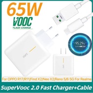 For OPPO 65W Charger Supervooc Fast EU/US Charger with 6A USB Type-C Cable Quick Charging Adapter For OPPO Realme Find X X2 X3 Lite Reno 2 3 4 5 6 Pro Ace 2 Oppo A96 A77 R17