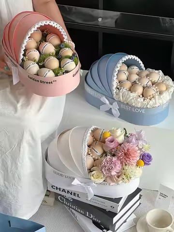 33.5x17.5x21cm Pink Cradle Flower Box Originality Colour Cardboard DIY Portable Flower Egg Basket Fr