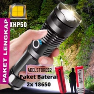 Paket Senter LED Super Terang Jarak Jauh 2km Ori Senter Charger USB Rechargable 10.000 Lumens Senter