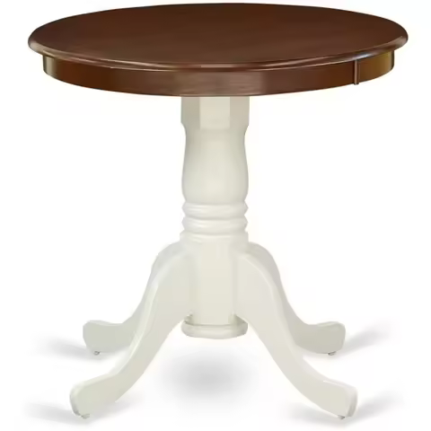Eden Kitchen Table - a Round Dining Table Top with Pedestal Base, 30x30 Inch, Mahogany & Linen White