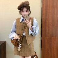 Ai2 Plaid Suit Skirt Set - Spring/Autumn Outfit with Vest & Short Skirt