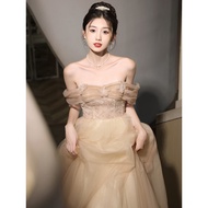 EAGLELY 2024 High End French Banquet Vocal Art Exam Champagne Evening Dresses Floor Length Formal Ba