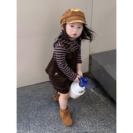 COD 2026 Korean Girl 2025 Autumn New Style Meladekser Corduroy Strap Skirt Little Girl Striped Hoode