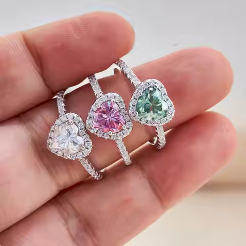 1.0 ct Heart Cut Moissanite Diamond Solitaire Engagement Rings with Certificates 925 Sterling Silver