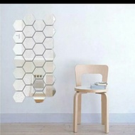 (LOCAL SELLER)12PCs Hexagon 3D Art Mirror Wall Sticker Home DIY Decor