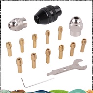 16Pcs Drill Chuck Collet Set, 1/32 to 1/8inch Drill Chuck Collet Set with 11Pcs Brass Collet, 3Pcs C