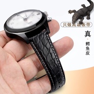 Applicable﹍♠Suitable for Longines Tissot Omega Rossini Huawei round pattern crocodile leather strap men and women butter