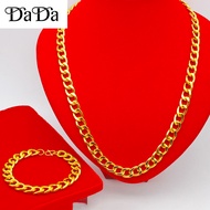 100% original 18k Saudi gold pawnable legit necklace men's 10mm Cuban flat bigloss NK necklace bracelet set jewelry gift for elders