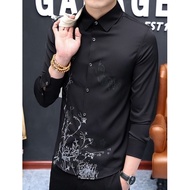 KEMEJA KATUN JAMES Men's Fashion Tops Long Sleeve Formal Elegant Semi Slim Fit Collar Motif Soft Cot