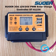 SUOER 30A 12V/24V PWM Solar Charge Controller ST-S1230 Suitable for lifepo4 Battery