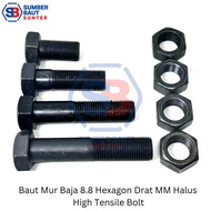 K6 M18 x 1.50 x 65 Baut Mur Baja 8.8 DRAT HALUS Hitam HTB (B6)