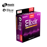 Elixir® Nanoweb สายกีตาร์โปร่ง เบอร์ 12 เคลือบ Phosphor Bronze (Light 12-53) (3-Pack) #16545
