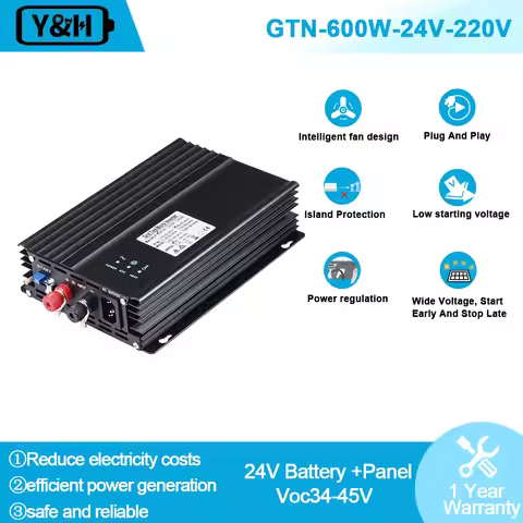 Y&H 600W Grid Tie Inverter DC26V-45V MPPT Pure Sine Wave AC230V for 24V 36V Solar Panel,Adjutable 24