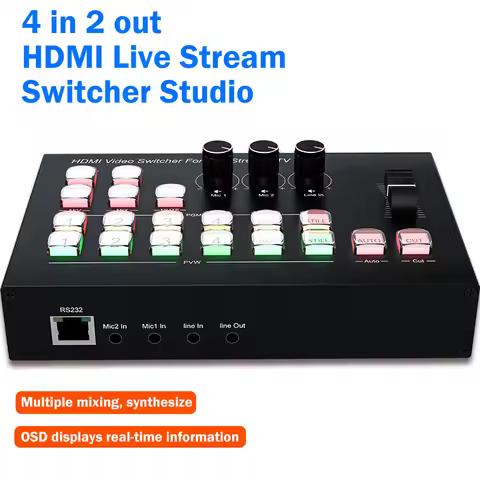 4 in 2 out HDMI Live Stream Switcher Studio Mic Mixer Multi Camera Live Streaming Broadcasting Produ