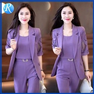 Three Piece Set Formal Suit Office/Formal/Business Wear 2024 New Plus Size Loose Suit Women Blazer Set /Coat + Vest + Pants Suit Korean-Style Loose-Fit Multi Color Comfort