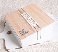 10Pcs Wood Printed 6 Inch Cake Box Baking Packaging Basque Cheesecake Box 6 Inch