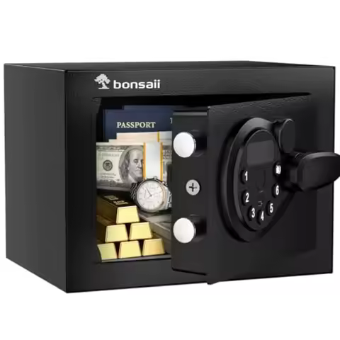 Safe Box with Electronic Keypad, Steel Security Box with, 0.23 Cubic Feet, 9.06" W x 6.69" D x 6.69"