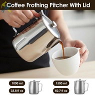 Frothing Pitcher 33.8oz/50.7oz Stainless Steel Coffee Cup Milk Frothing Jug with Lid for Latte Coffe