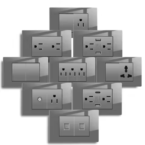 Us Standard Grey Tempered Glass Usb 3.1 ATYP-C 20W Power Socket, US Mexico Dual Usb Socket Plug Wall