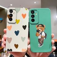 Case For Samsung Galaxy F15 M15 M55 C55 Cute Bear Love Heart Square Durable Non-slip Protective Sili