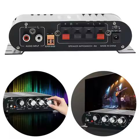 ST-838 HiFi 2.1 Channel Power Amplifier Bass and Treble Adjustment 80W*2 Stereo Bass Sound Amp Black