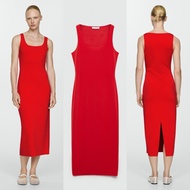 THE HIPU - Square Neck Midi Dress Sleeveless Rear Split, Laser Cut Hem Extreme Slay.
