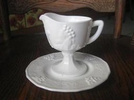 早期歐美浮雕葡萄奶油玻璃陶瓷咖啡杯盤組面交980含運1080