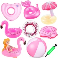 CHENGU 6 Pcs Pool Floaties for Girl Dolls Swim Accessories Set Swimming Pool Floaties Party Ring Gir