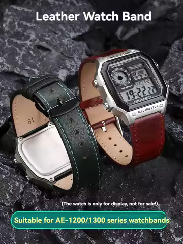 18MM Retro Cowhide Watchband For Casio AE1200 AE1300 A158W/A168 W-216H Vintage Genuine Leather Strap