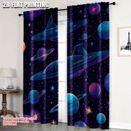 2Pcs Outer Space Curtains Orbit Rocket Galaxy Stars Milkyway Nebula Cosmos Themed Art Print Living R