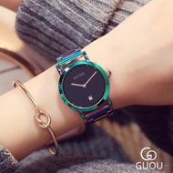 古歐款手表簡約美范GUOU炫彩鋼帶手表女時尚圓形石英普通國產腕表