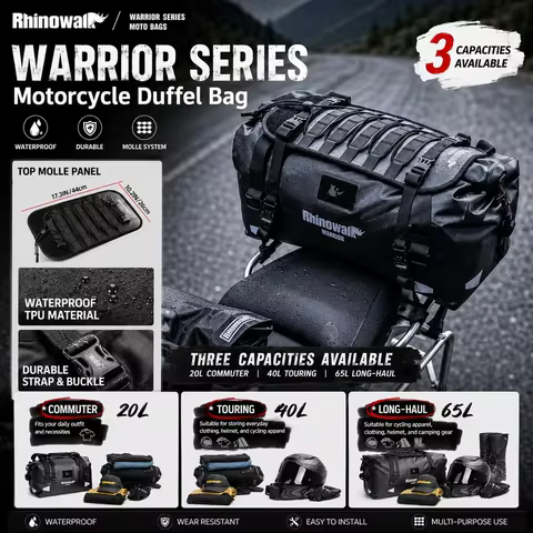 Rhinowalk Motorcycle Tail Bag Waterproof Duffel Bag 20L 40L 65L Rear Seat Luggage Roll Bag MOLLE For