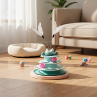 Interactive Turntable Tower Toy for Cats, 4-Storey Cat Head Design, Pet Supply for Self-Play  Mainan