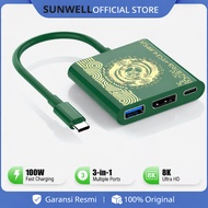 SUNWELL Converter USB Type C to DisplayPort 8K 60Hz Adapter 3in1 Hub Type C to DP USB 3.0 PD 100W Fa