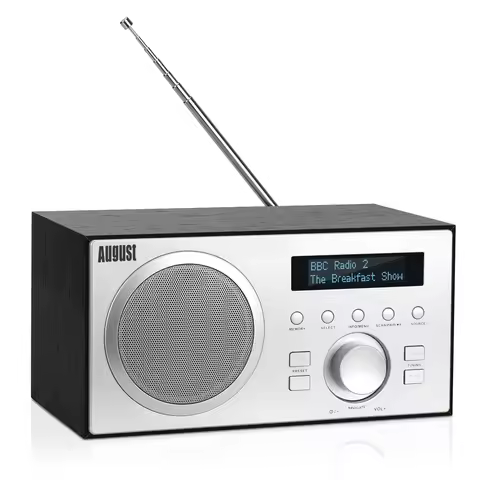 August MB420 DAB FM Bluetooth Wood Radio Terrestrial USB, Digital and Analogue Player Hifi Alarm Clo