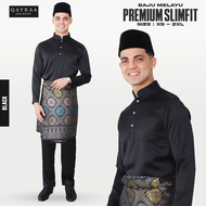 QAYRAA Exclusive Baju Melayu Slim Fit With Box/Baju Raya Lelaki Dewasa - Black/Size XS-2XL