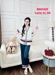Bộ pijama Cổ V tay ngắn chất lụa Latin tơ tằm form bigsize 55 đến 75 kg.