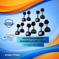 STARK FITNESS Hexagon Rubber Dumbbells 6kg-10kg (Sold Per Pair)